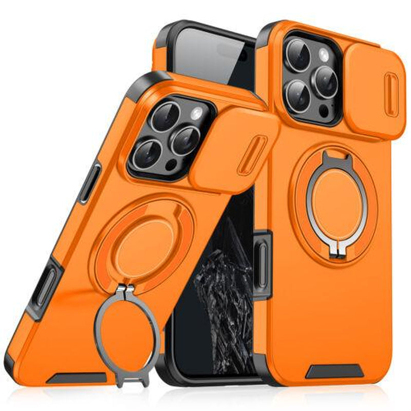 Case with Slide Camera Cover for Iphone 17 Air 17 Pro Max 16 15 14 13 12 Pro Max, Rotated Ring Kickstand Military Grade Shockproof Protective Cover Rugged Heavy Duty for Men Women