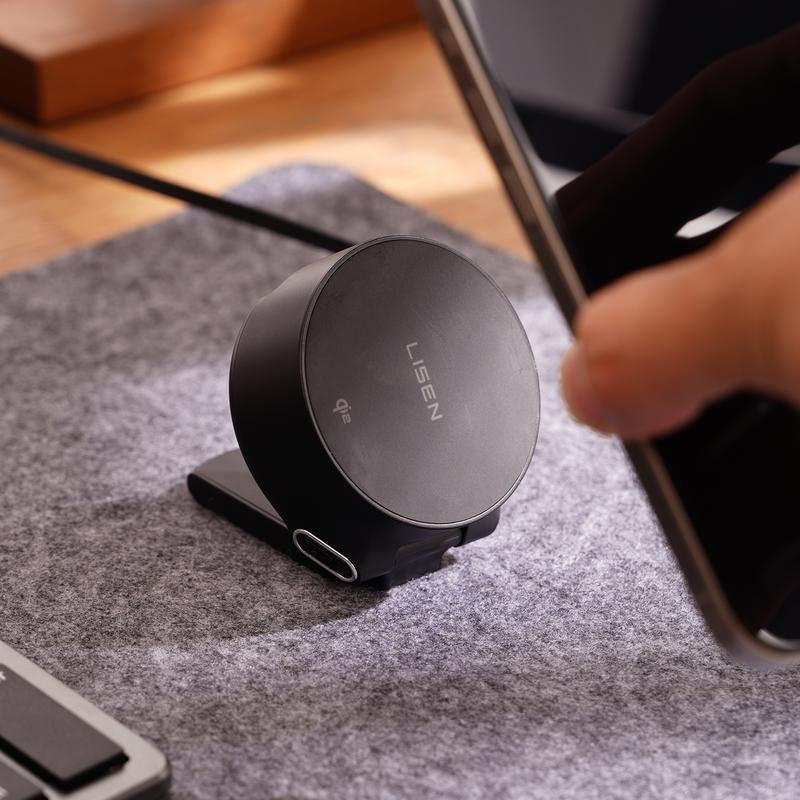 LISEN Qi2 Wireless Charger with Retractable Cable | 2-In-1 Wireless Charging Station for Iphone & Apple Watch, Fast Charging, Foldable & Portable Design