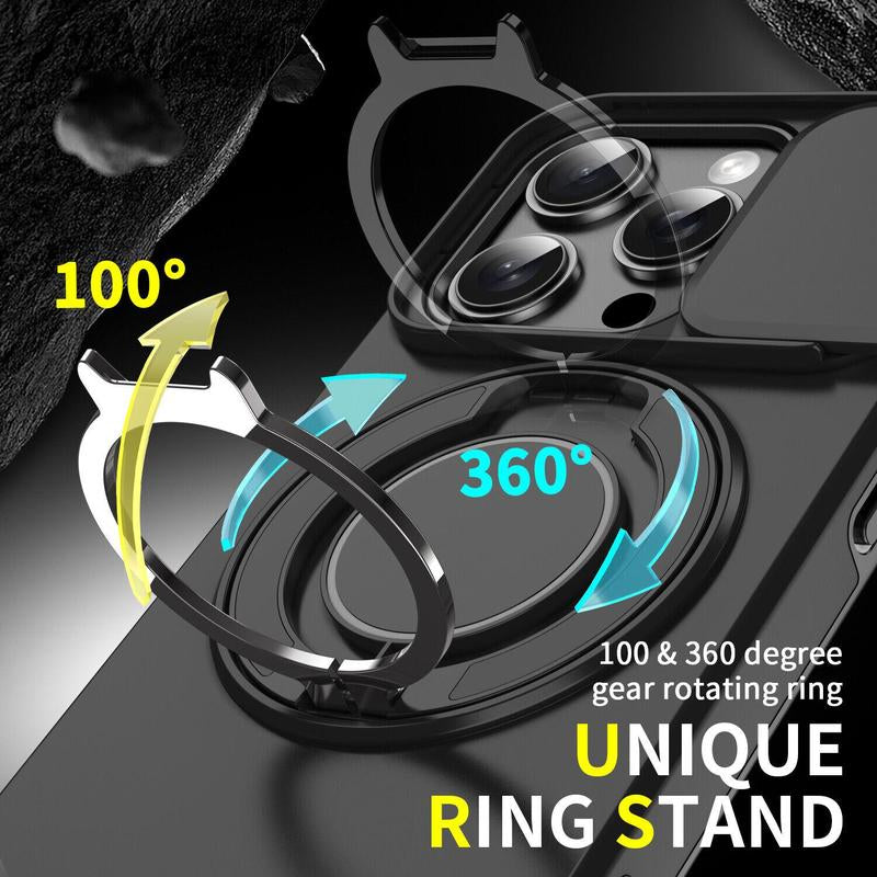 Case with Slide Camera Cover for Iphone 17 Air 17 Pro Max 16 15 14 13 12 Pro Max, Rotated Ring Kickstand Military Grade Shockproof Protective Cover Rugged Heavy Duty for Men Women