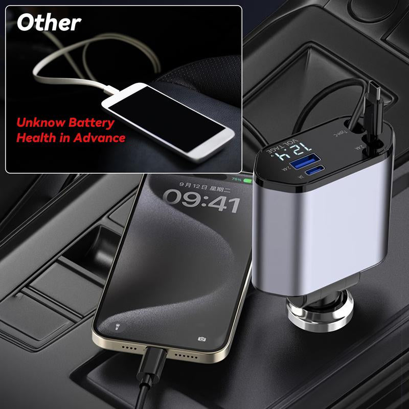 4-In-1 Retractable Car Charger – Fast USB-C & Lightning Adapter, Dual Ports, Aromatherapy & Starlight Roof, Quick Charge for Iphone, Samsung, Google Pixel, Travel & Car Accessories, Outdoorfun