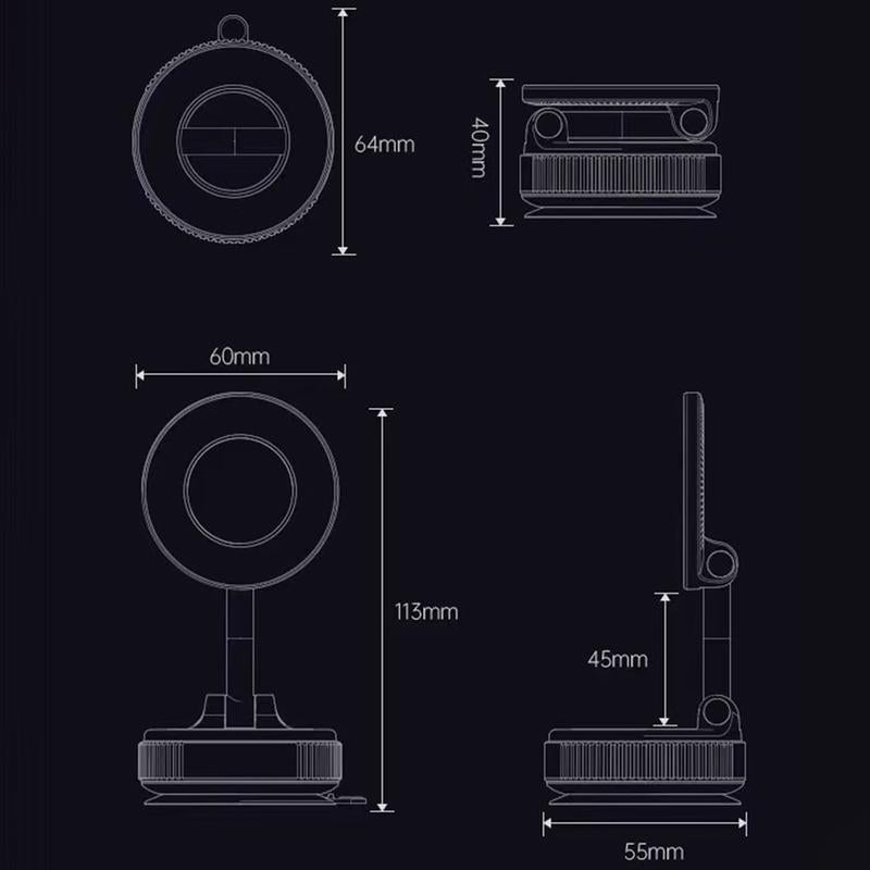 Upgraded Magnetic Phone Holder,Unpowered Version 360° Rotatable Adjustable and Foldable Magnetic & Vacuum Adsorption Car Holder, No Noise for Iphone & Android Suction Cup Mount