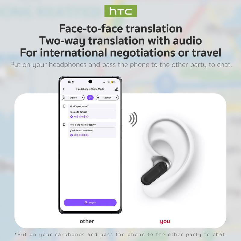 HTC AI Translation Wireless Earbuds - Bluetooth Headphones with 134 Language Translator, LCD Full Color Display, and Charging Case with Microphone