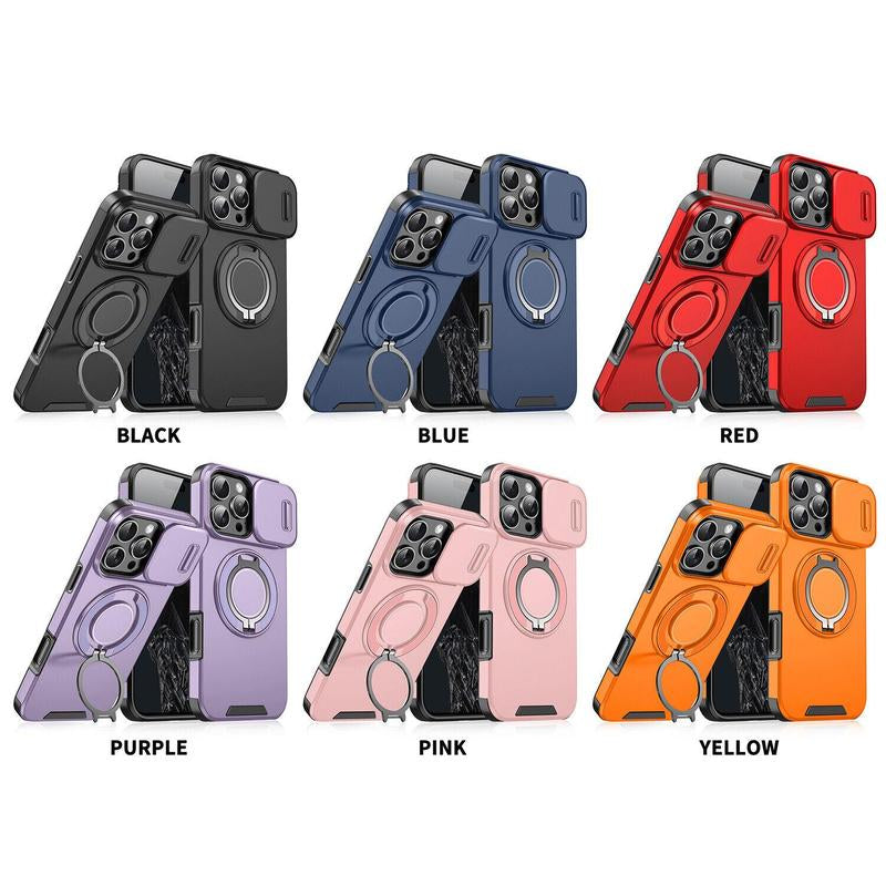 Case with Slide Camera Cover for Iphone 17 Air 17 Pro Max 16 15 14 13 12 Pro Max, Rotated Ring Kickstand Military Grade Shockproof Protective Cover Rugged Heavy Duty for Men Women