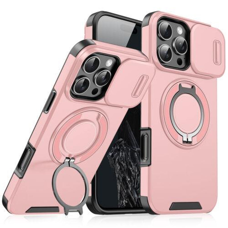 Case with Slide Camera Cover for Iphone 17 Air 17 Pro Max 16 15 14 13 12 Pro Max, Rotated Ring Kickstand Military Grade Shockproof Protective Cover Rugged Heavy Duty for Men Women
