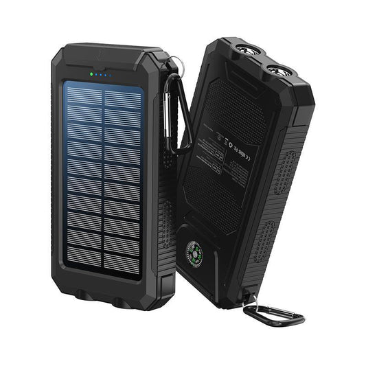 10000mAh Solar Portable Charger with Dual USB Output, LED Flashlight, Compass, and IP65 Waterproof Rating for Camping and Hiking