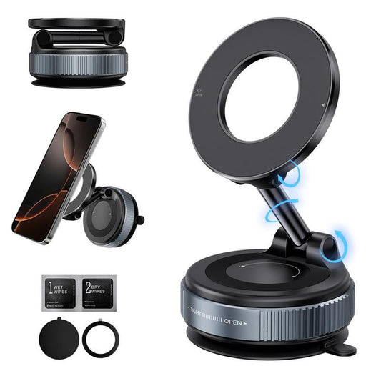 Upgraded Magnetic Phone Holder,Unpowered Version 360° Rotatable Adjustable and Foldable Magnetic & Vacuum Adsorption Car Holder, No Noise for Iphone & Android Suction Cup Mount
