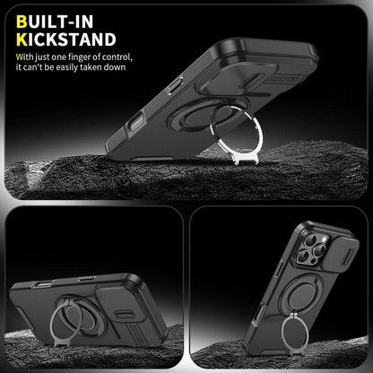 Case with Slide Camera Cover for Iphone 17 Air 17 Pro Max 16 15 14 13 12 Pro Max, Rotated Ring Kickstand Military Grade Shockproof Protective Cover Rugged Heavy Duty for Men Women