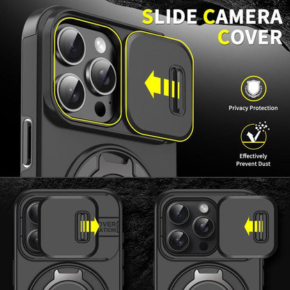 Case with Slide Camera Cover for Iphone 17 Air 17 Pro Max 16 15 14 13 12 Pro Max, Rotated Ring Kickstand Military Grade Shockproof Protective Cover Rugged Heavy Duty for Men Women