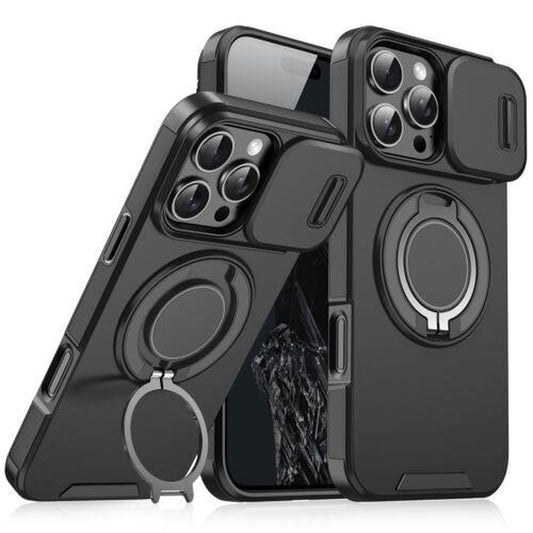 Case with Slide Camera Cover for Iphone 17 Air 17 Pro Max 16 15 14 13 12 Pro Max, Rotated Ring Kickstand Military Grade Shockproof Protective Cover Rugged Heavy Duty for Men Women