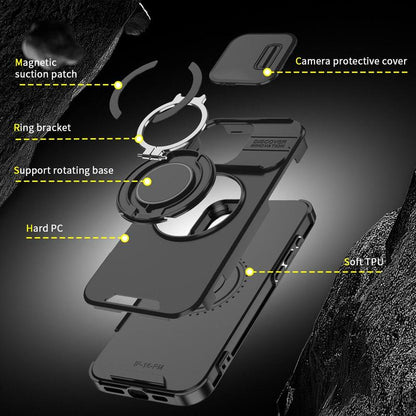 Case with Slide Camera Cover for Iphone 17 Air 17 Pro Max 16 15 14 13 12 Pro Max, Rotated Ring Kickstand Military Grade Shockproof Protective Cover Rugged Heavy Duty for Men Women
