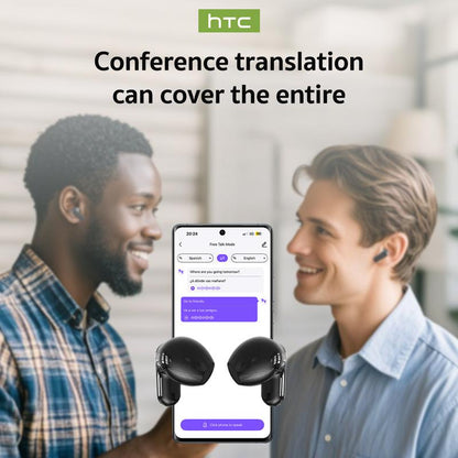 HTC AI Translation Wireless Earbuds - Bluetooth Headphones with 134 Language Translator, LCD Full Color Display, and Charging Case with Microphone